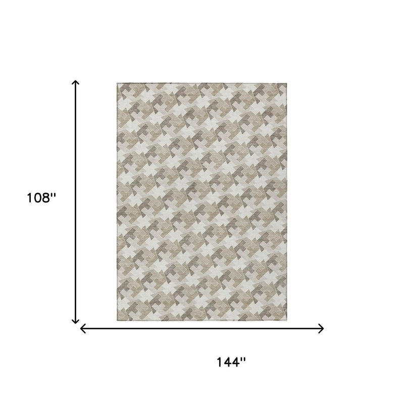 9' X 12' Ivory And Beige Geometric Washable Indoor Outdoor Area Rug Homeroots Outdoor