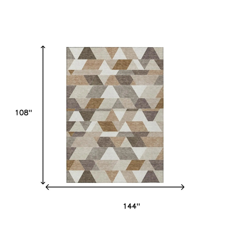 9' X 12' Ivory And Beige Geometric Washable Indoor Outdoor Area Rug Homeroots Outdoor