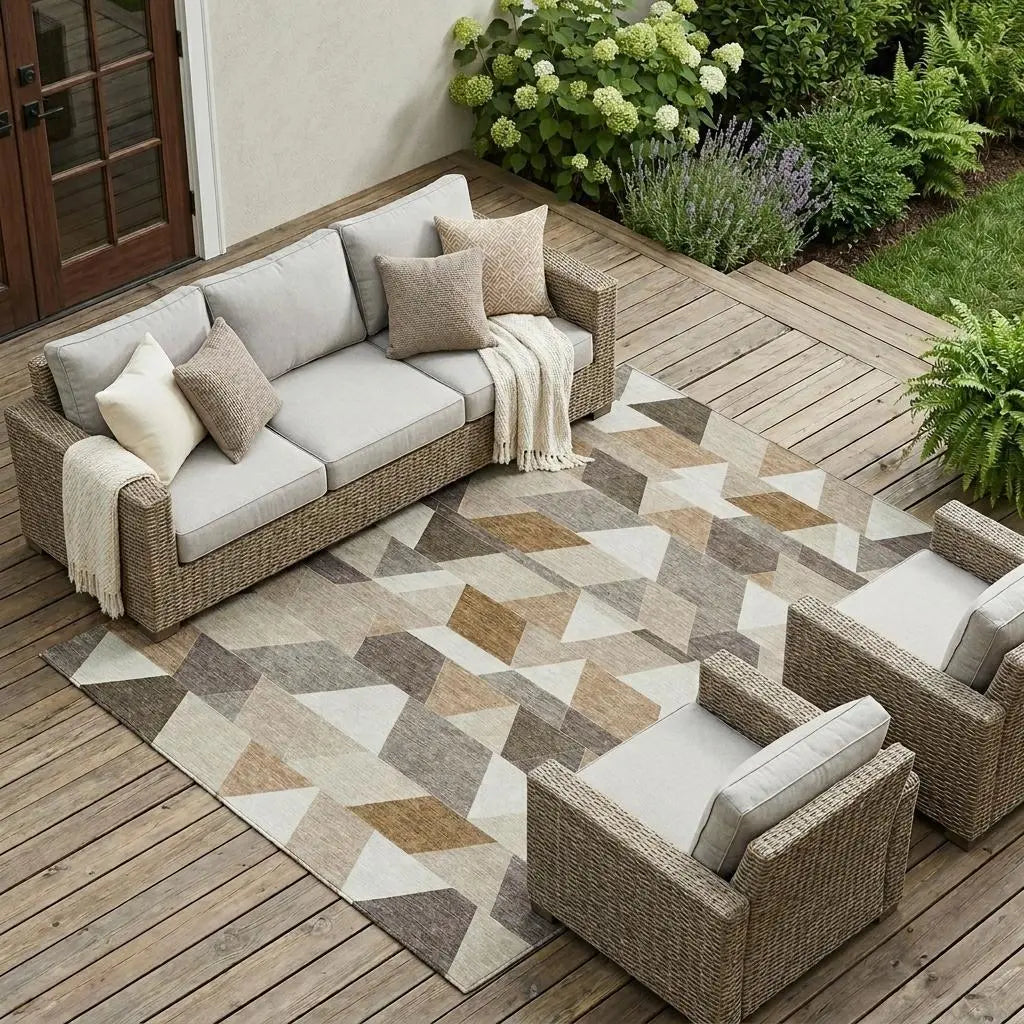 9' X 12' Ivory And Beige Geometric Washable Indoor Outdoor Area Rug Homeroots Outdoor