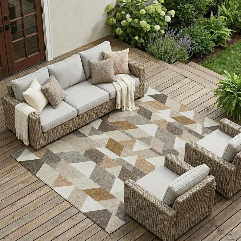 9' X 12' Ivory And Beige Geometric Washable Indoor Outdoor Area Rug Homeroots Outdoor