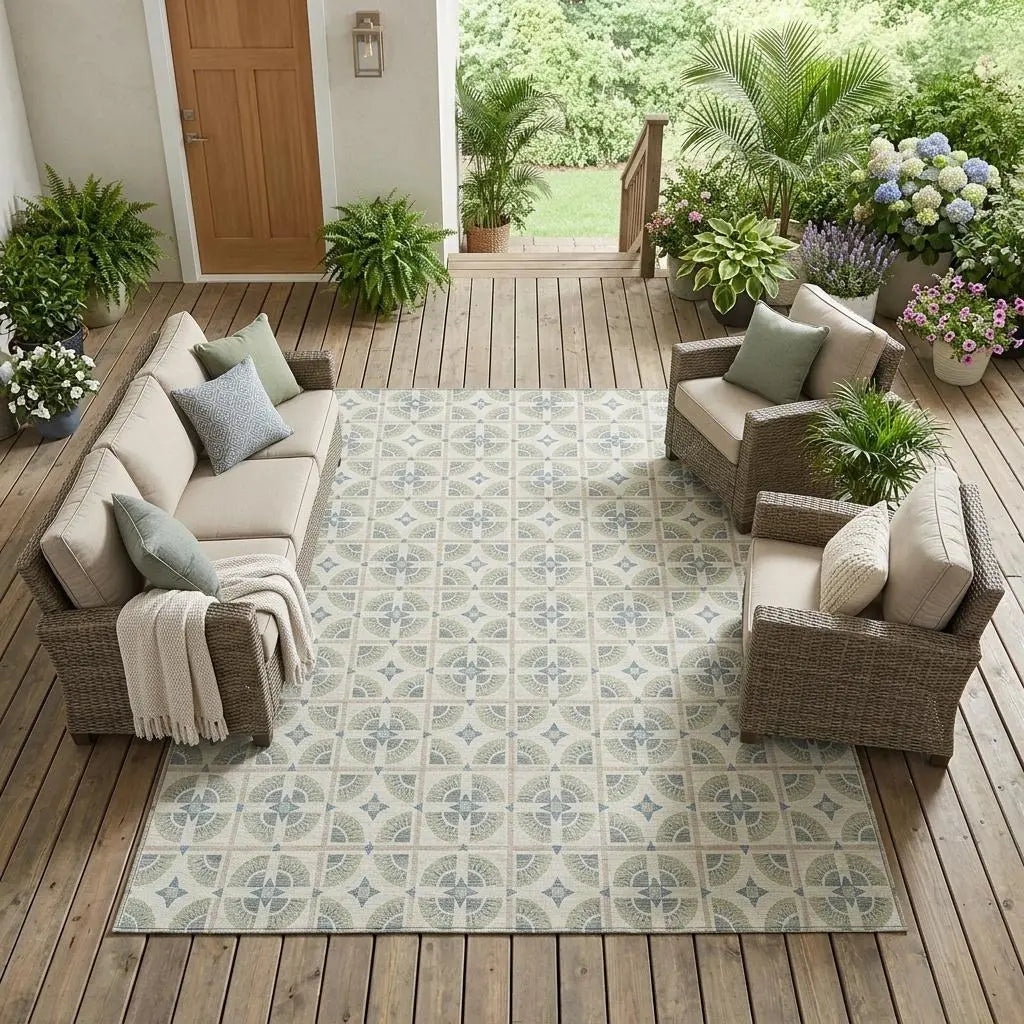 9' X 12' Ivory And Beige Geometric Washable Indoor Outdoor Area Rug Homeroots Outdoor
