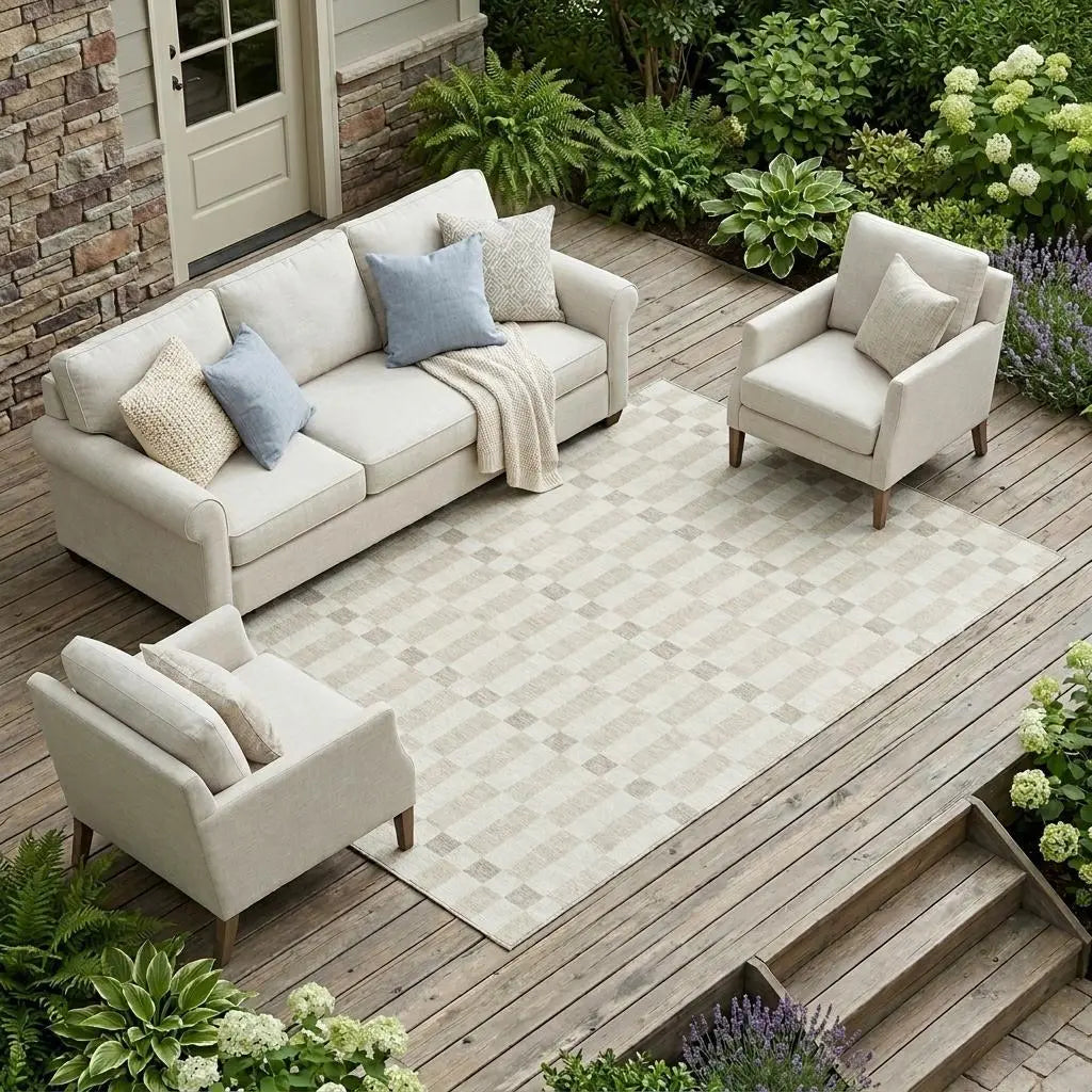 9' X 12' Ivory And Beige Geometric Washable Indoor Outdoor Area Rug Homeroots Outdoor