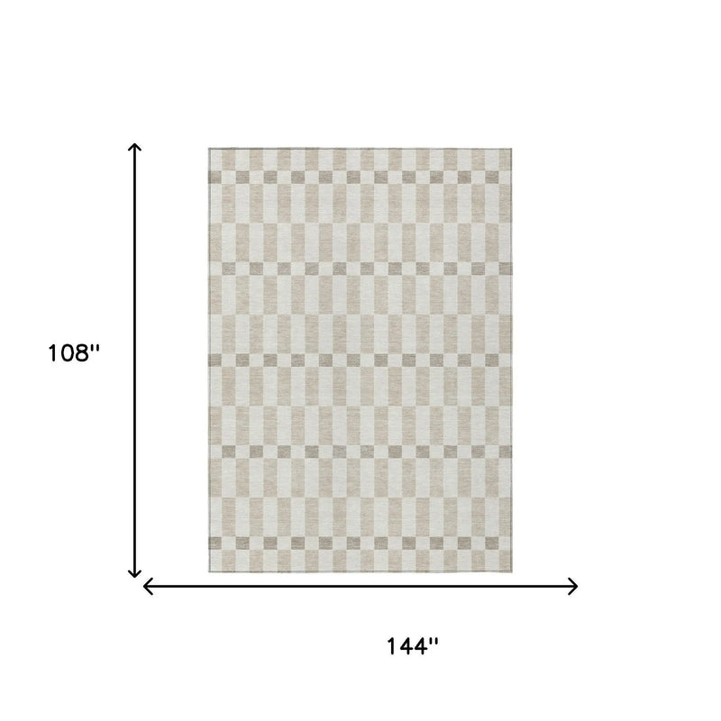 9' X 12' Ivory And Beige Geometric Washable Indoor Outdoor Area Rug Homeroots Outdoor