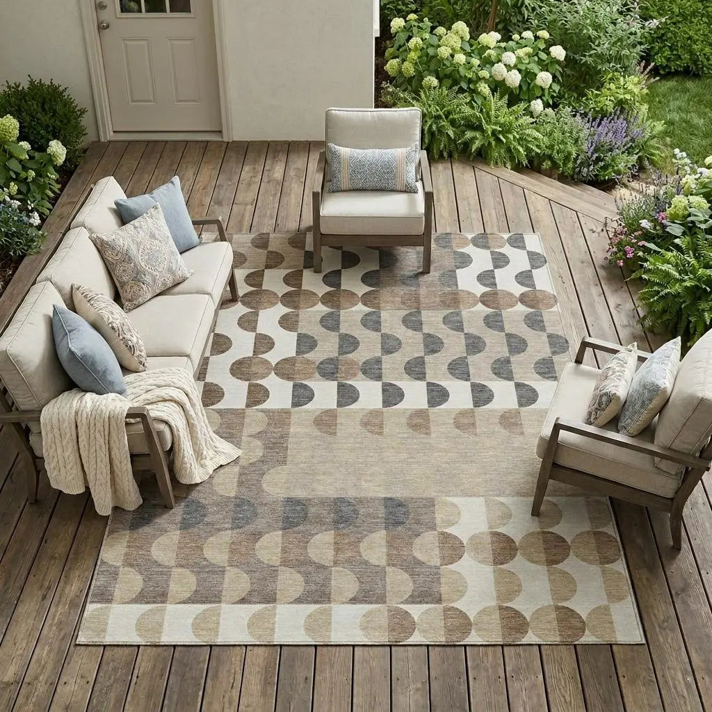 9' X 12' Ivory And Beige Geometric Washable Indoor Outdoor Area Rug Homeroots Outdoor