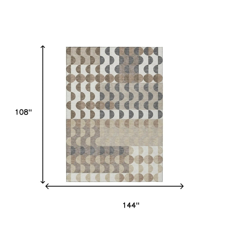 9' X 12' Ivory And Beige Geometric Washable Indoor Outdoor Area Rug Homeroots Outdoor