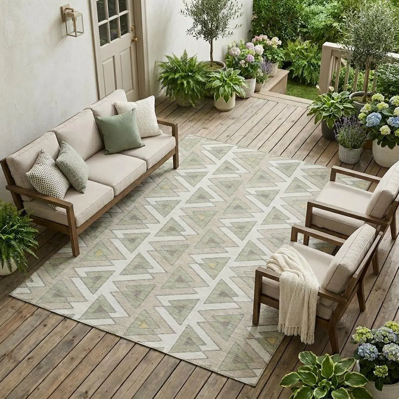 9' X 12' Ivory And Beige Geometric Washable Indoor Outdoor Area Rug Homeroots Outdoor