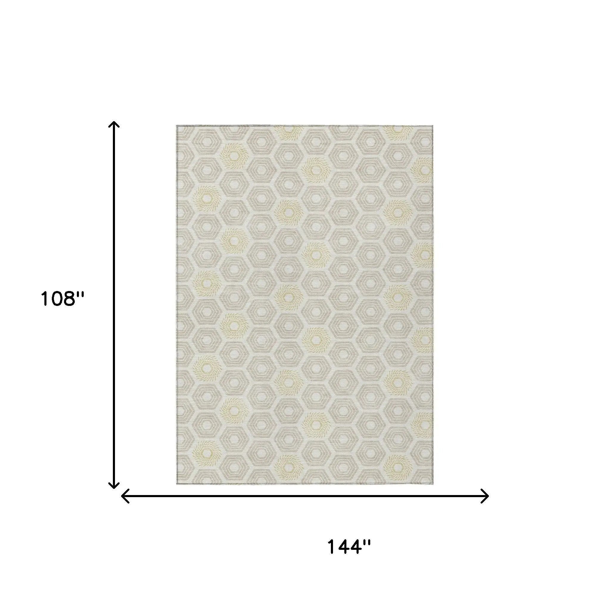 9' X 12' Ivory And Beige Geometric Washable Indoor Outdoor Area Rug Homeroots Outdoor