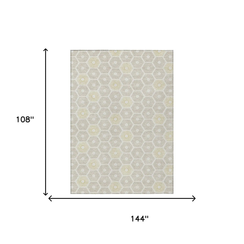 9' X 12' Ivory And Beige Geometric Washable Indoor Outdoor Area Rug Homeroots Outdoor