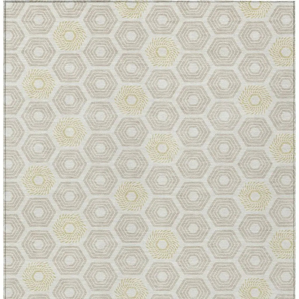 9' X 12' Ivory And Beige Geometric Washable Indoor Outdoor Area Rug Homeroots Outdoor