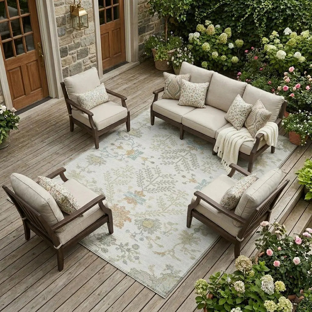 9' X 12' Ivory And Beige Oriental Washable Indoor Outdoor Area Rug Homeroots Outdoor