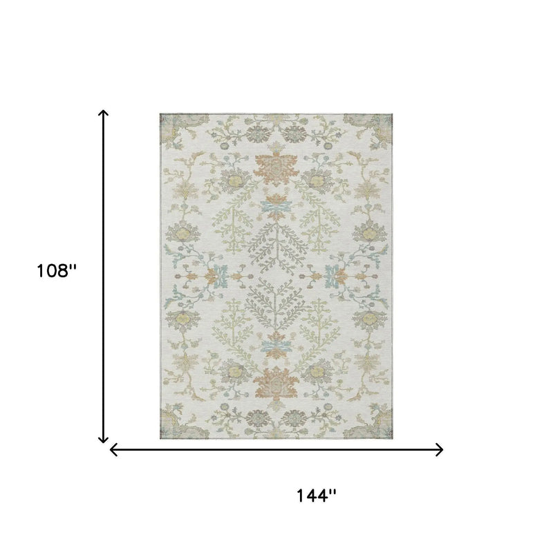 9' X 12' Ivory And Beige Oriental Washable Indoor Outdoor Area Rug Homeroots Outdoor