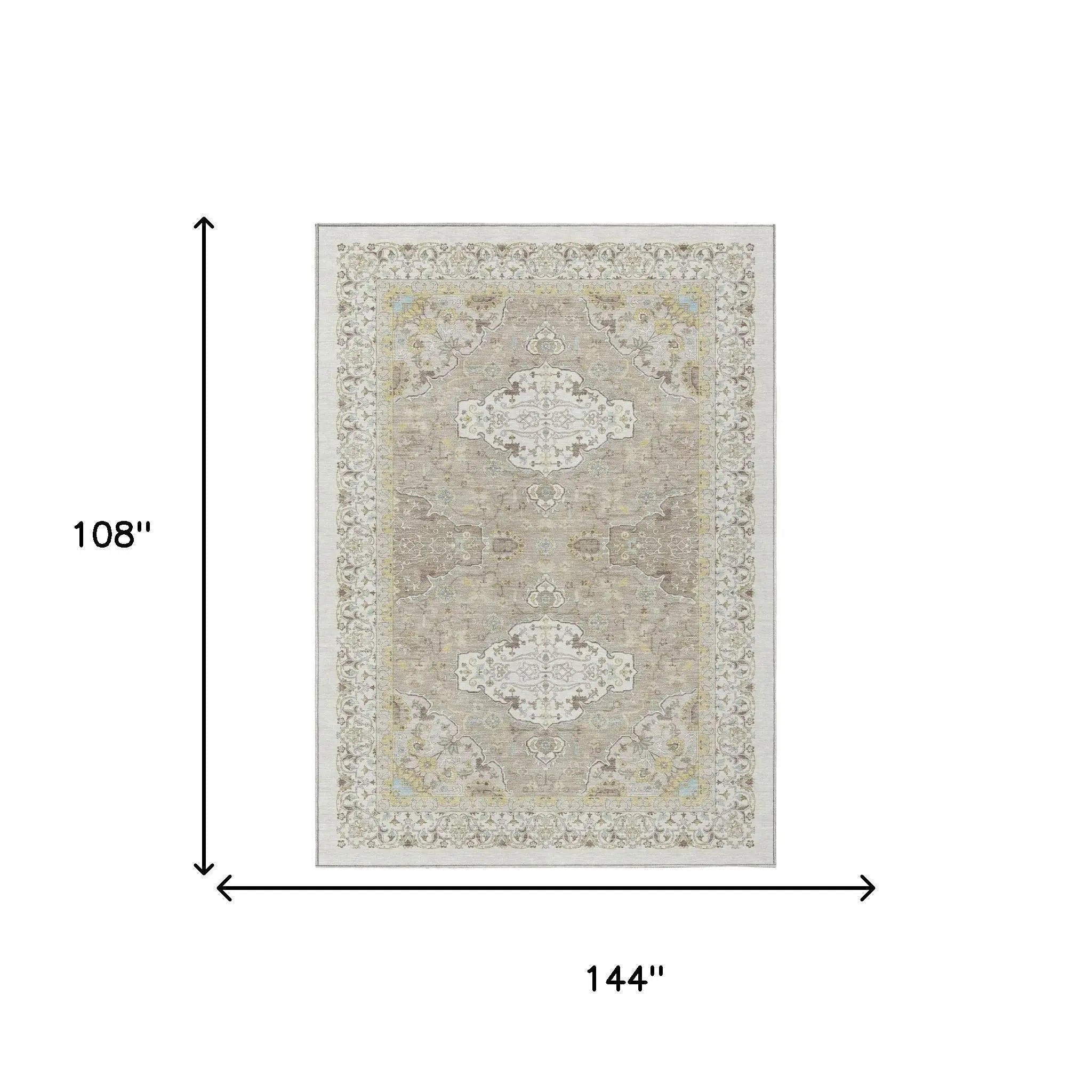 9' X 12' Ivory And Beige Oriental Washable Indoor Outdoor Area Rug Homeroots Outdoor