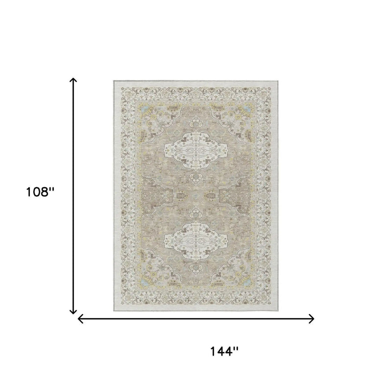 9' X 12' Ivory And Beige Oriental Washable Indoor Outdoor Area Rug Homeroots Outdoor
