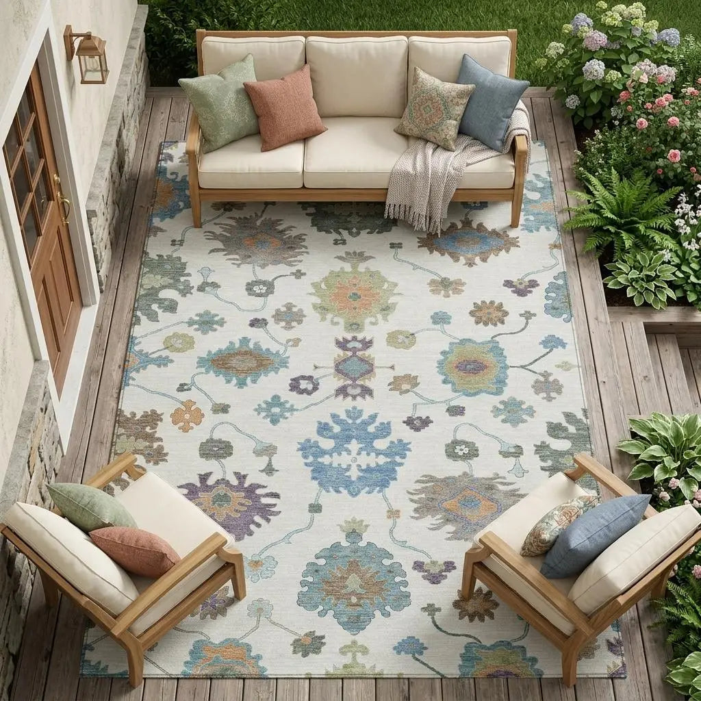 9' X 12' Ivory And Beige Oriental Washable Indoor Outdoor Area Rug Homeroots Outdoor