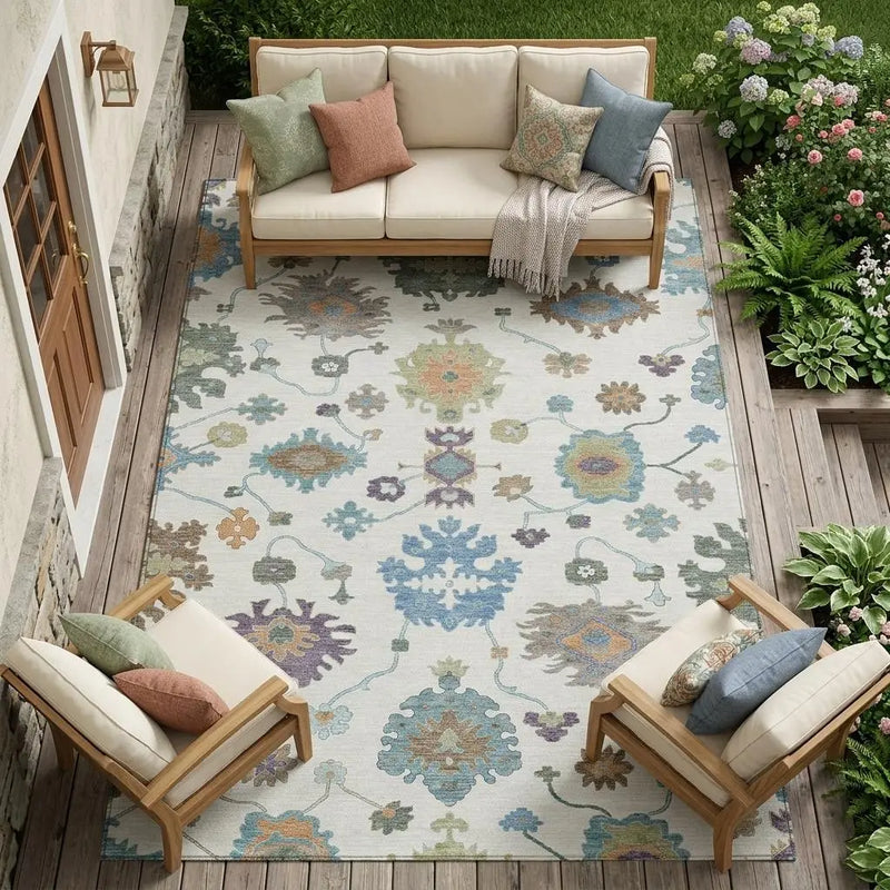9' X 12' Ivory And Beige Oriental Washable Indoor Outdoor Area Rug Homeroots Outdoor