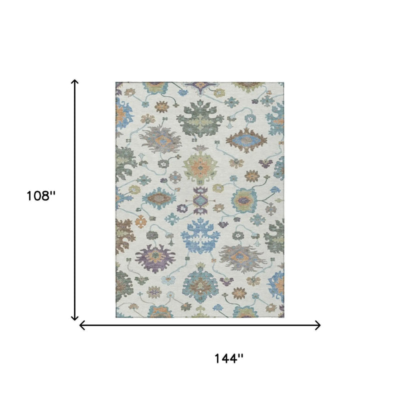 9' X 12' Ivory And Beige Oriental Washable Indoor Outdoor Area Rug Homeroots Outdoor