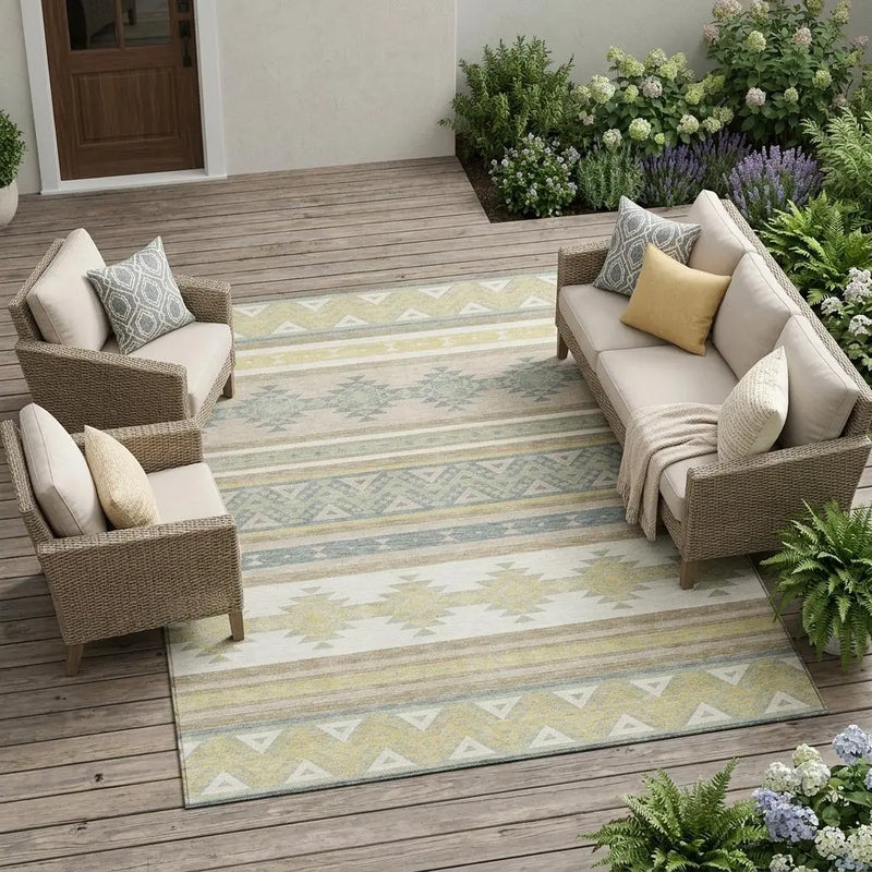 9' X 12' Ivory And Beige Southwestern Washable Indoor Outdoor Area Rug Homeroots Outdoor