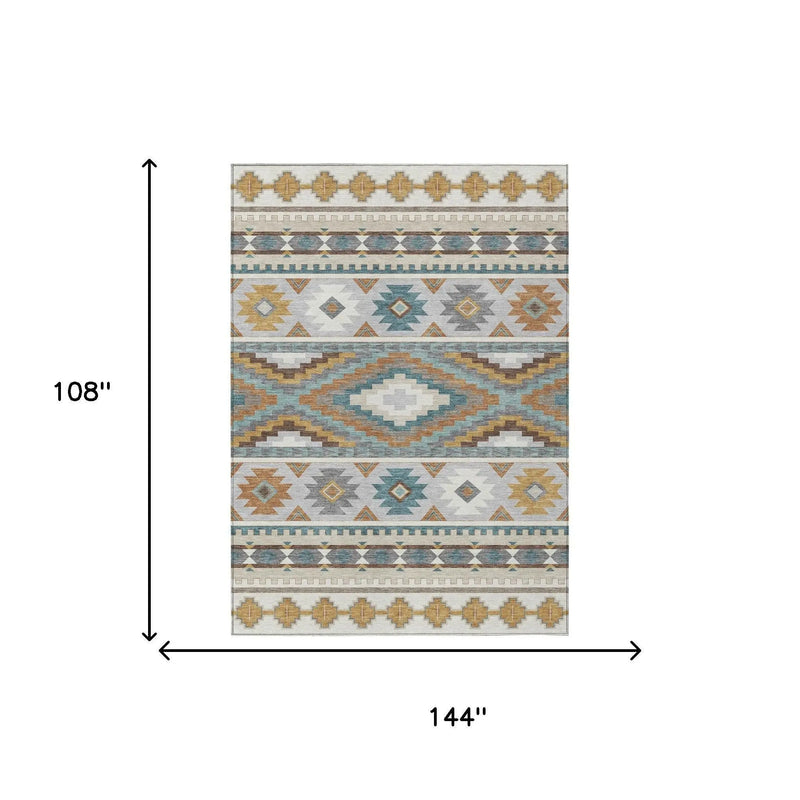 9' X 12' Ivory And Beige Southwestern Washable Indoor Outdoor Area Rug Homeroots Outdoor