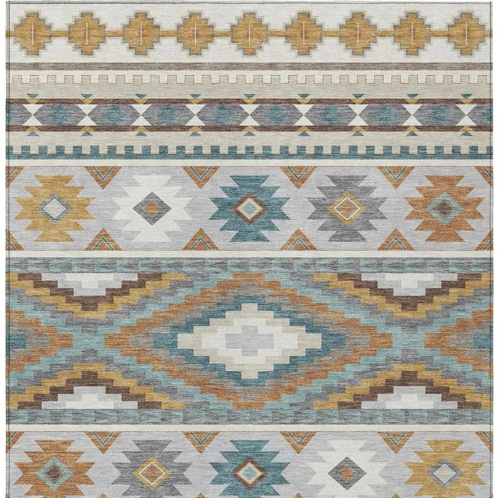 9' X 12' Ivory And Beige Southwestern Washable Indoor Outdoor Area Rug Homeroots Outdoor