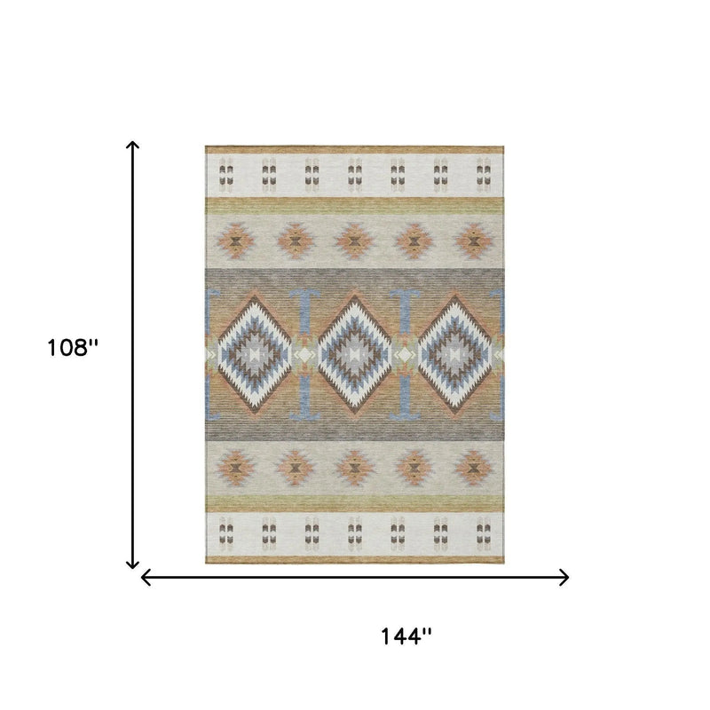 9' X 12' Ivory And Beige Southwestern Washable Indoor Outdoor Area Rug Homeroots Outdoor