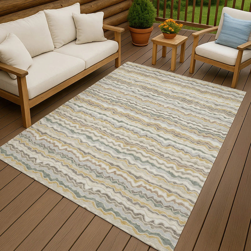 9' X 12' Ivory And Beige Striped Washable Indoor Outdoor Area Rug Homeroots Outdoor