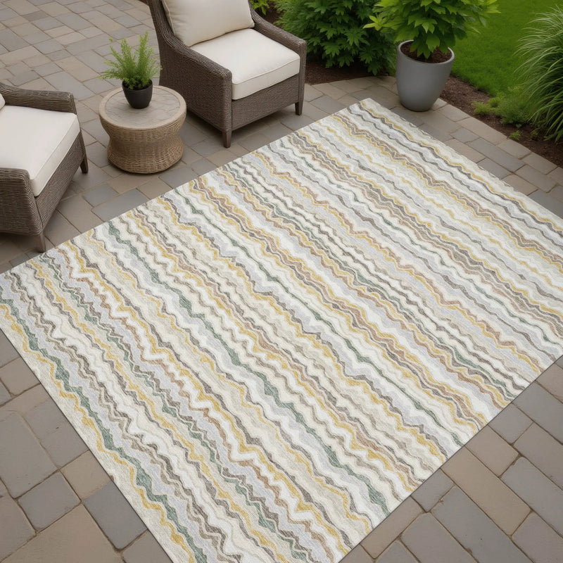 9' X 12' Ivory And Beige Striped Washable Indoor Outdoor Area Rug Homeroots Outdoor