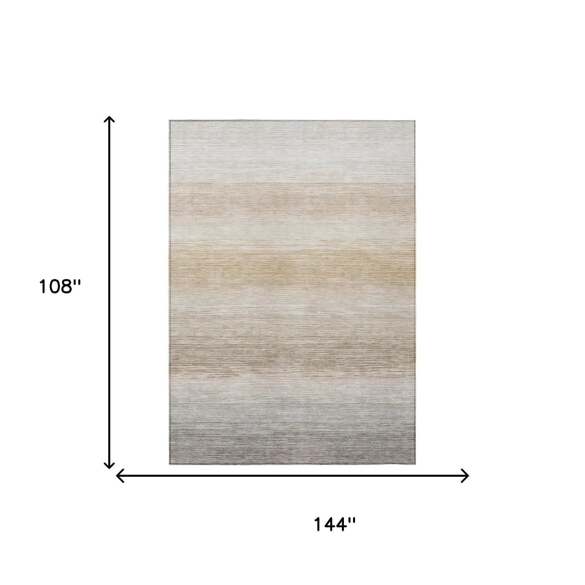 9' X 12' Ivory And Beige Striped Washable Indoor Outdoor Area Rug Homeroots Outdoor