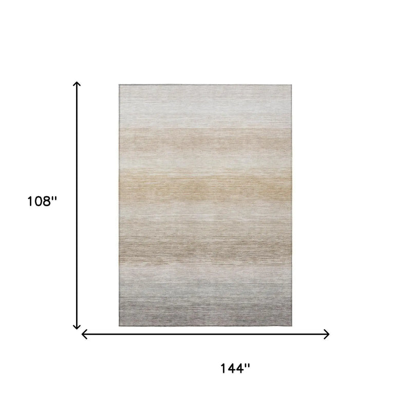 9' X 12' Ivory And Beige Striped Washable Indoor Outdoor Area Rug Homeroots Outdoor