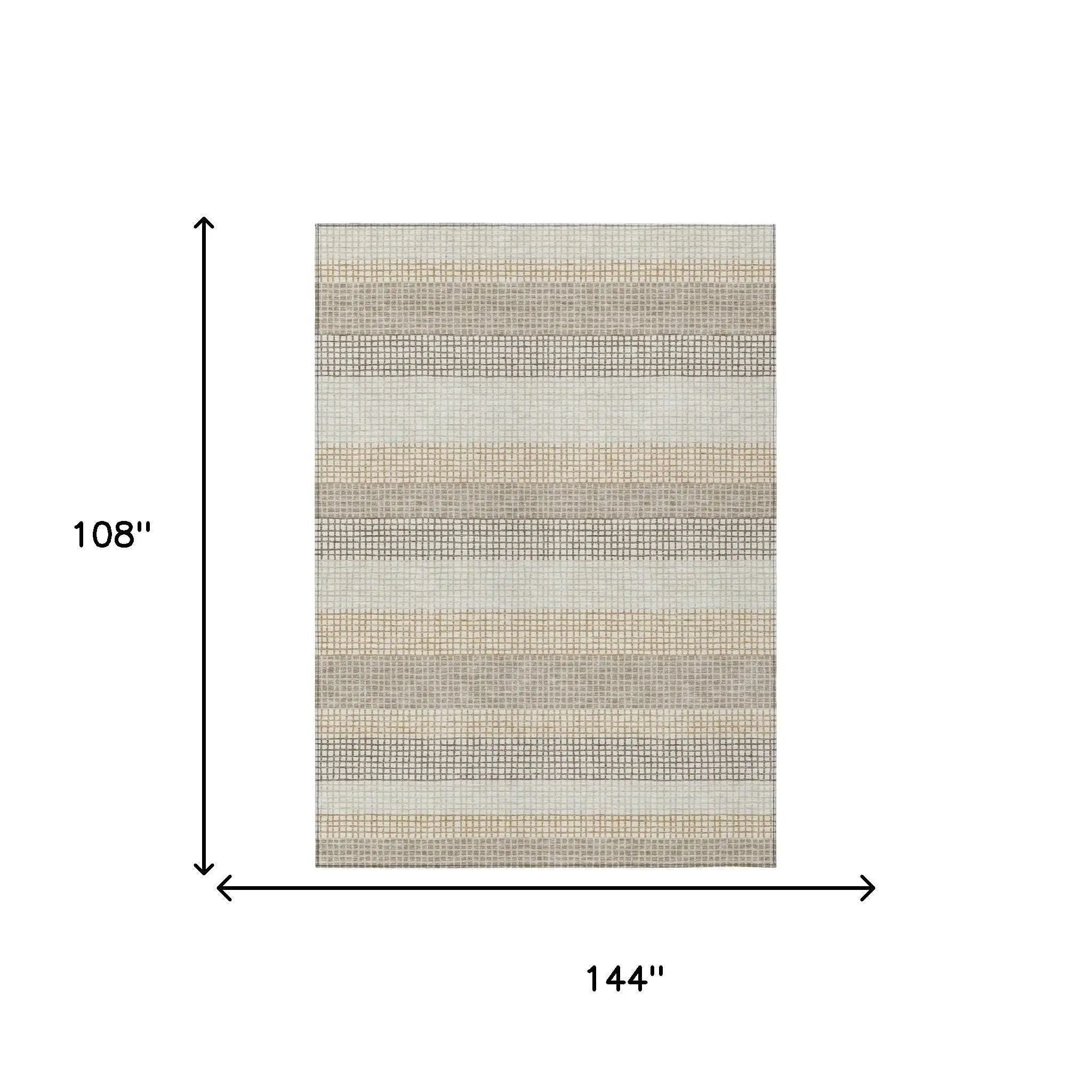 9' X 12' Ivory And Beige Striped Washable Indoor Outdoor Area Rug Homeroots Outdoor