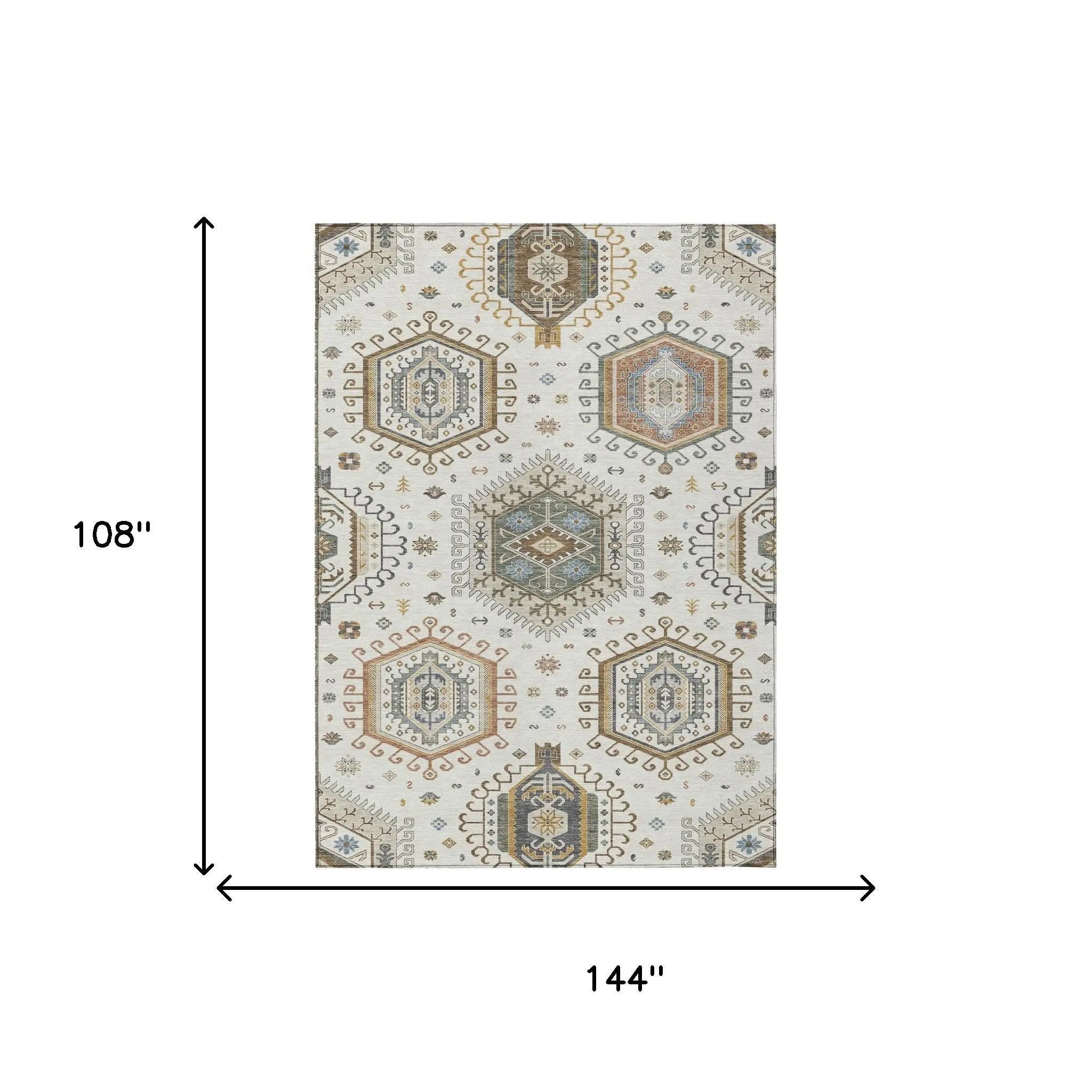 9' X 12' Ivory And Beige Tribal Washable Indoor Outdoor Area Rug Homeroots Outdoor