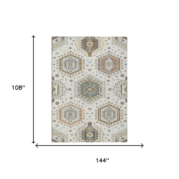 9' X 12' Ivory And Beige Tribal Washable Indoor Outdoor Area Rug Homeroots Outdoor