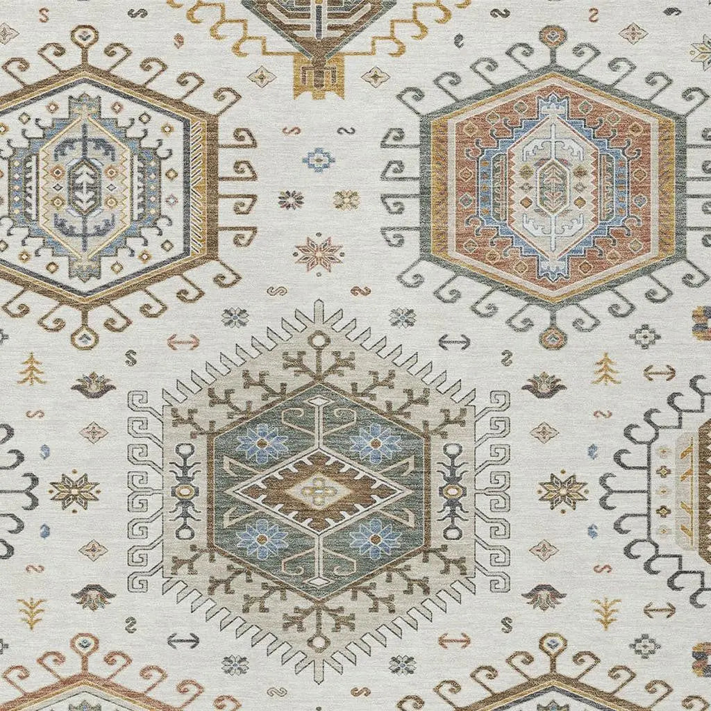 9' X 12' Ivory And Beige Tribal Washable Indoor Outdoor Area Rug Homeroots Outdoor