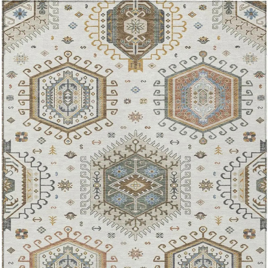 9' X 12' Ivory And Beige Tribal Washable Indoor Outdoor Area Rug Homeroots Outdoor