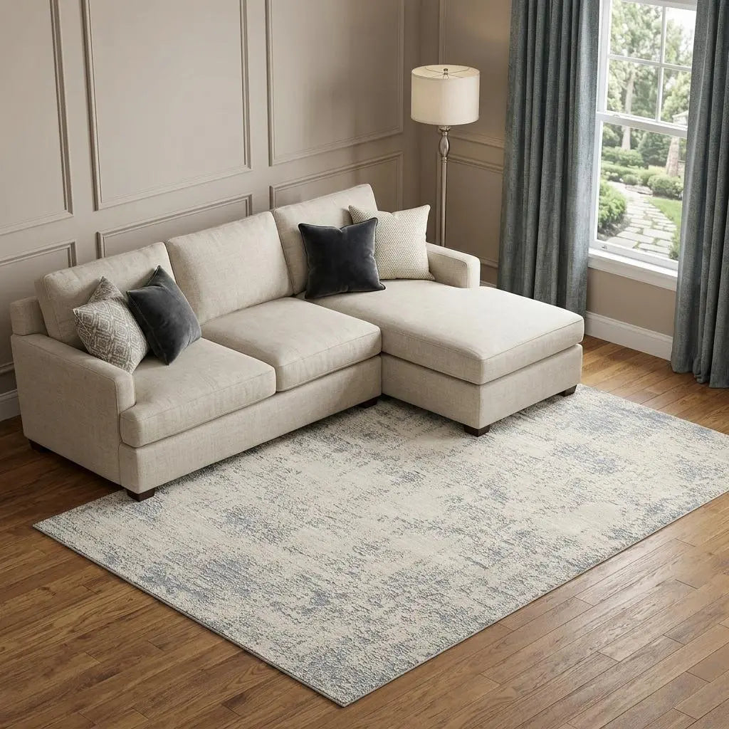 9' X 12' Ivory And Blue Abstract Area Rug Homeroots Home Decor