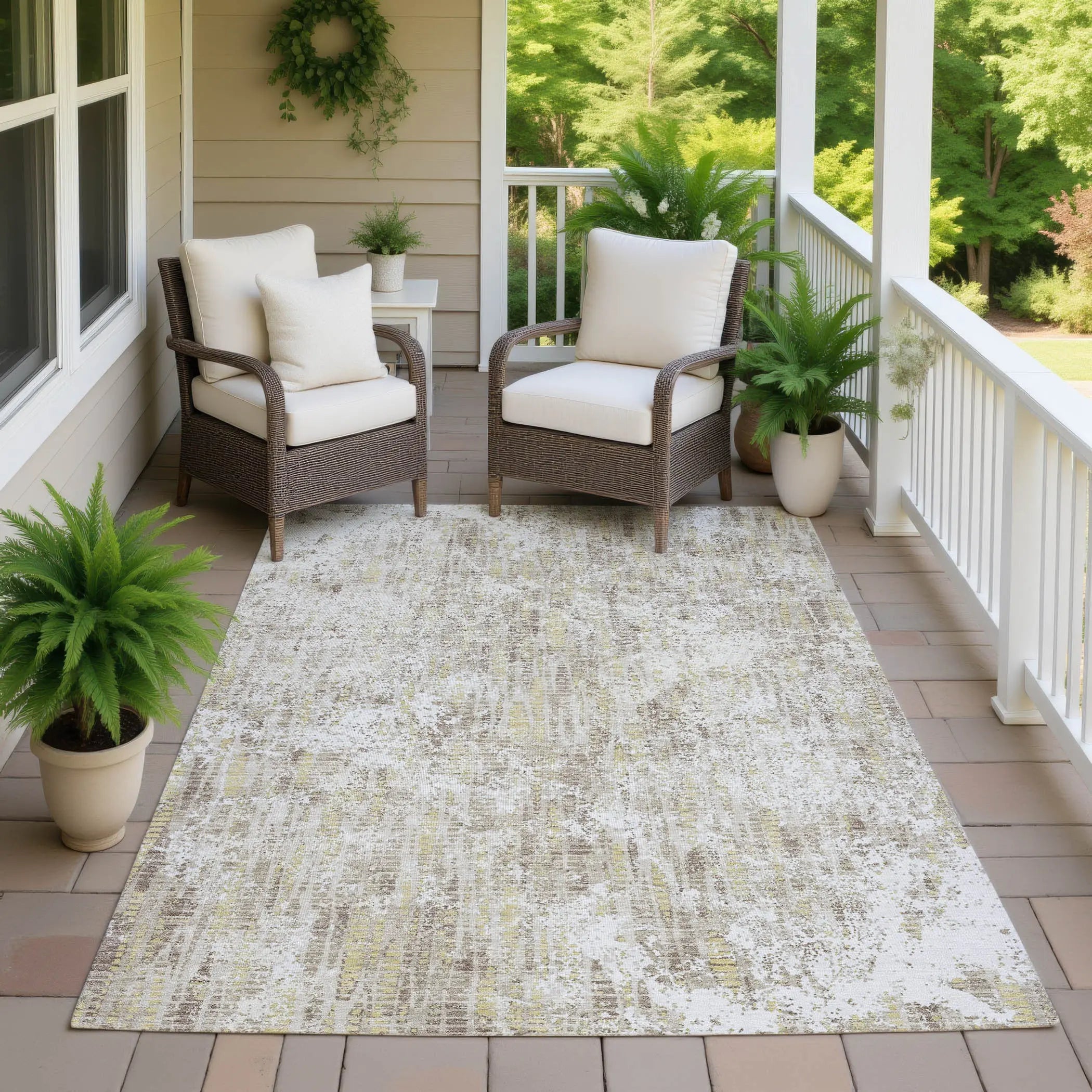 9' X 12' Ivory And Blue Abstract Washable Indoor Outdoor Area Rug Homeroots Outdoor