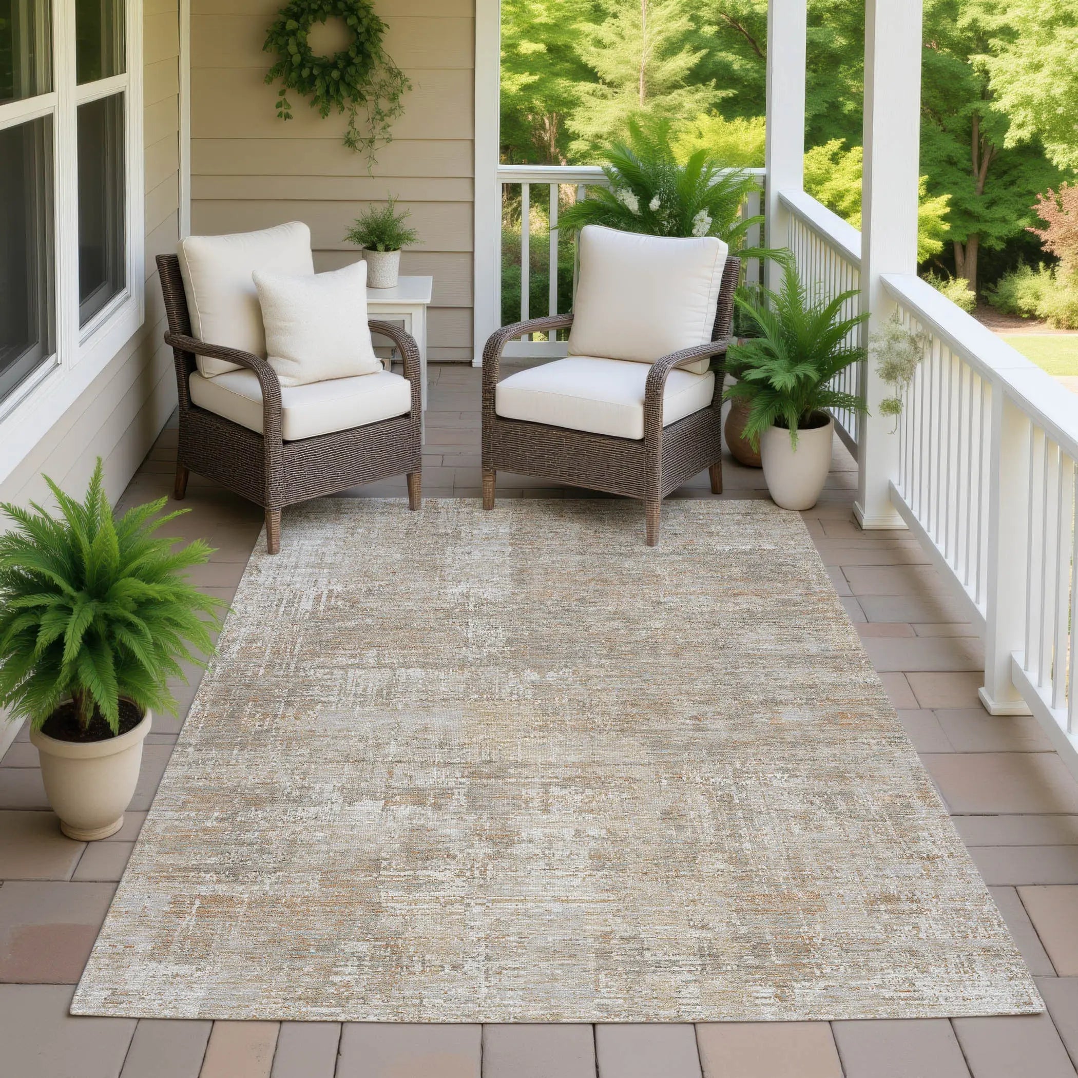 9' X 12' Ivory And Blue Abstract Washable Indoor Outdoor Area Rug Homeroots Outdoor