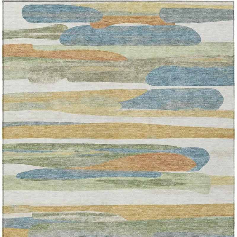 9' X 12' Ivory And Blue Abstract Washable Indoor Outdoor Area Rug Homeroots Outdoor