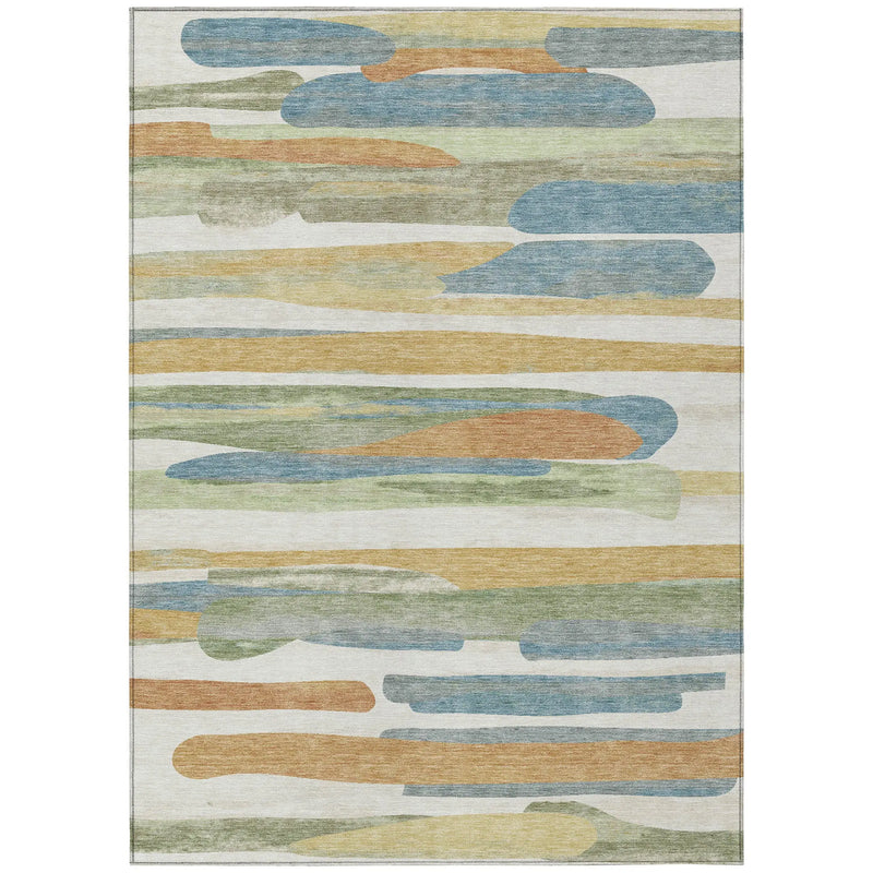 9' X 12' Ivory And Blue Abstract Washable Indoor Outdoor Area Rug Homeroots Outdoor