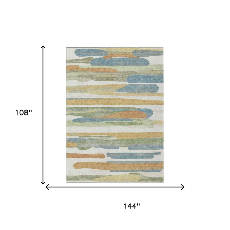 9' X 12' Ivory And Blue Abstract Washable Indoor Outdoor Area Rug Homeroots Outdoor
