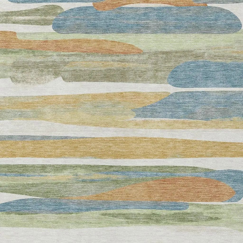 9' X 12' Ivory And Blue Abstract Washable Indoor Outdoor Area Rug Homeroots Outdoor