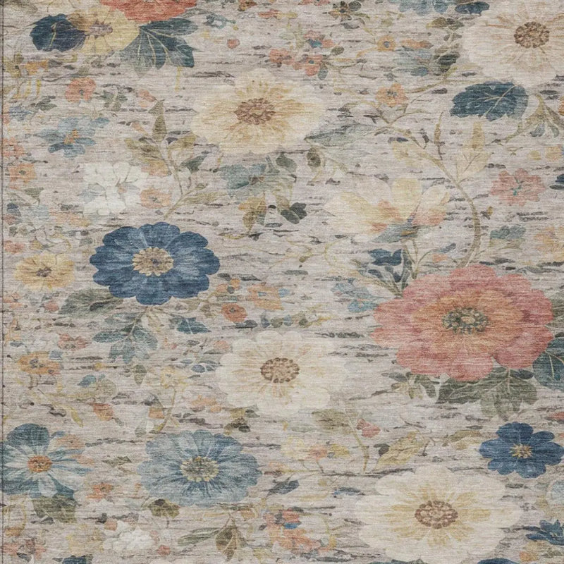 9' X 12' Ivory And Blue Floral Washable Indoor Outdoor Area Rug Homeroots Outdoor