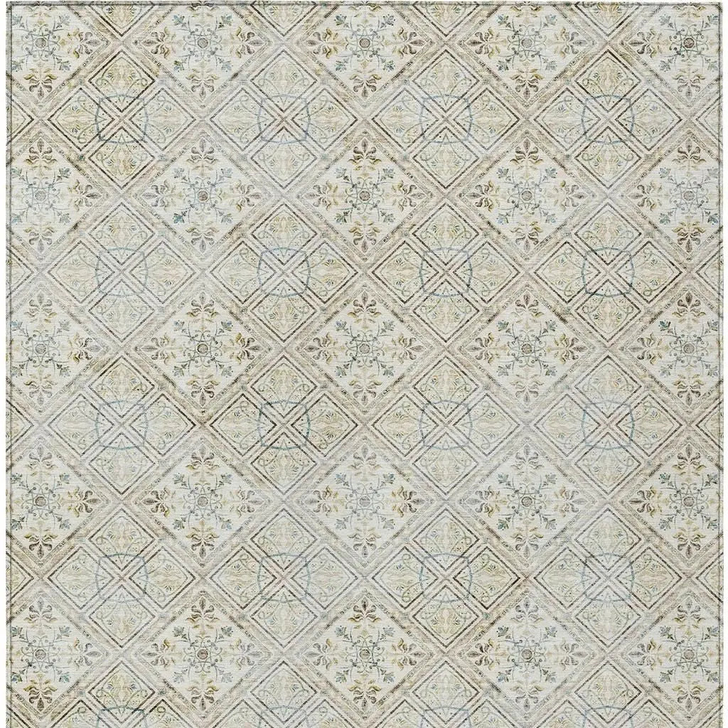 9' X 12' Ivory And Blue Geometric Washable Indoor Outdoor Area Rug Homeroots Outdoor
