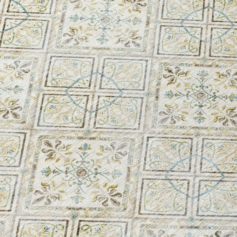 9' X 12' Ivory And Blue Geometric Washable Indoor Outdoor Area Rug Homeroots Outdoor
