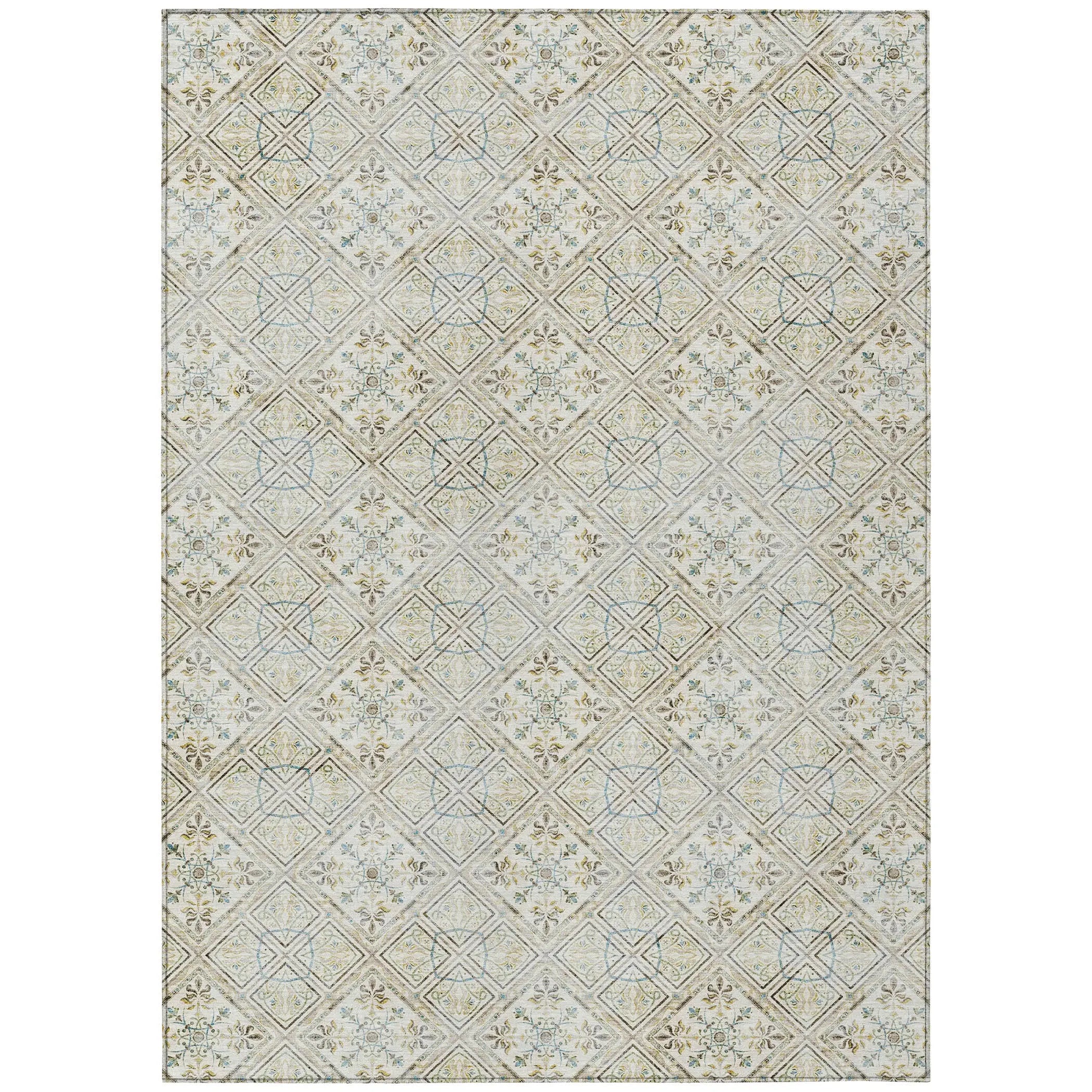 9' X 12' Ivory And Blue Geometric Washable Indoor Outdoor Area Rug Homeroots Outdoor