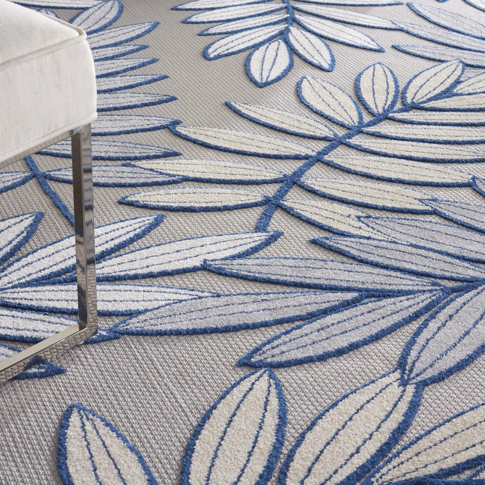 9' X 12' Ivory And Blue Indoor Outdoor Area Rug - GreatEagleInc