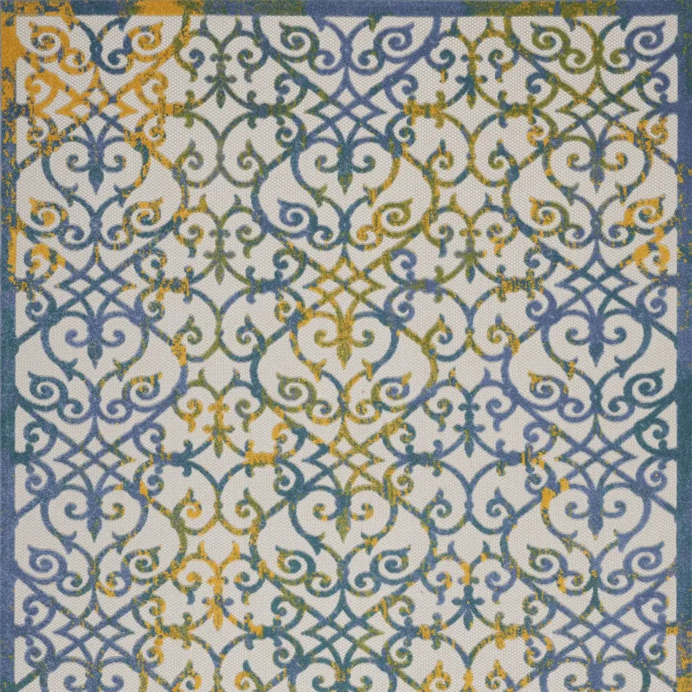 9' X 12' Ivory And Blue Indoor Outdoor Area Rug - GreatEagleInc
