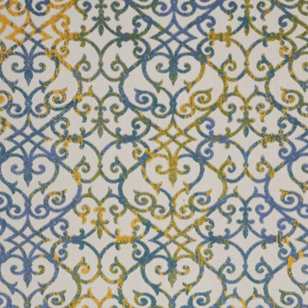 9' X 12' Ivory And Blue Indoor Outdoor Area Rug - GreatEagleInc