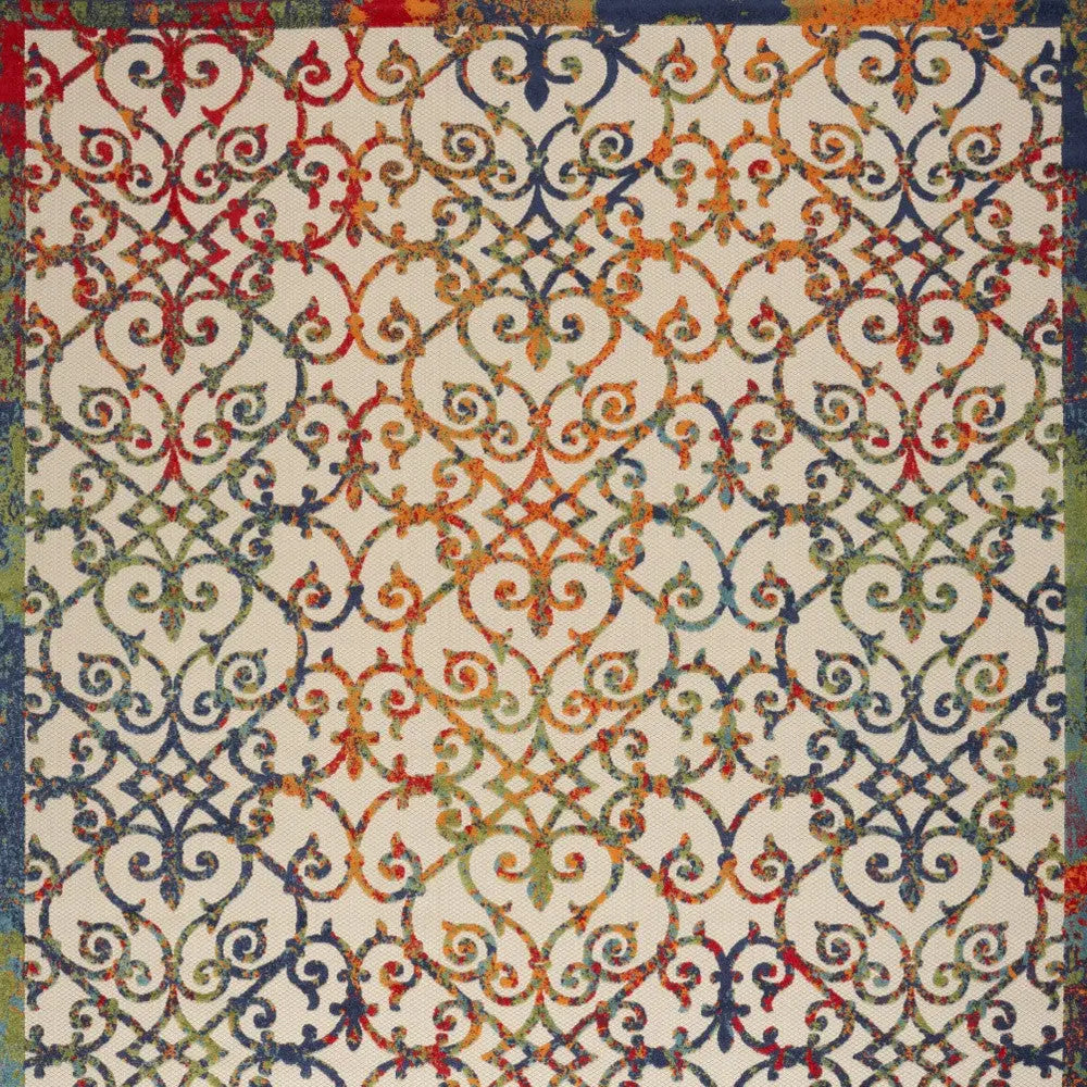 9' X 12' Ivory And Blue Indoor Outdoor Area Rug Homeroots Outdoor