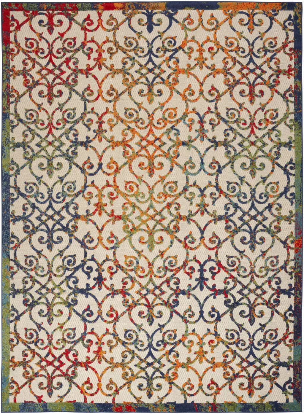 9' X 12' Ivory And Blue Indoor Outdoor Area Rug Homeroots Outdoor