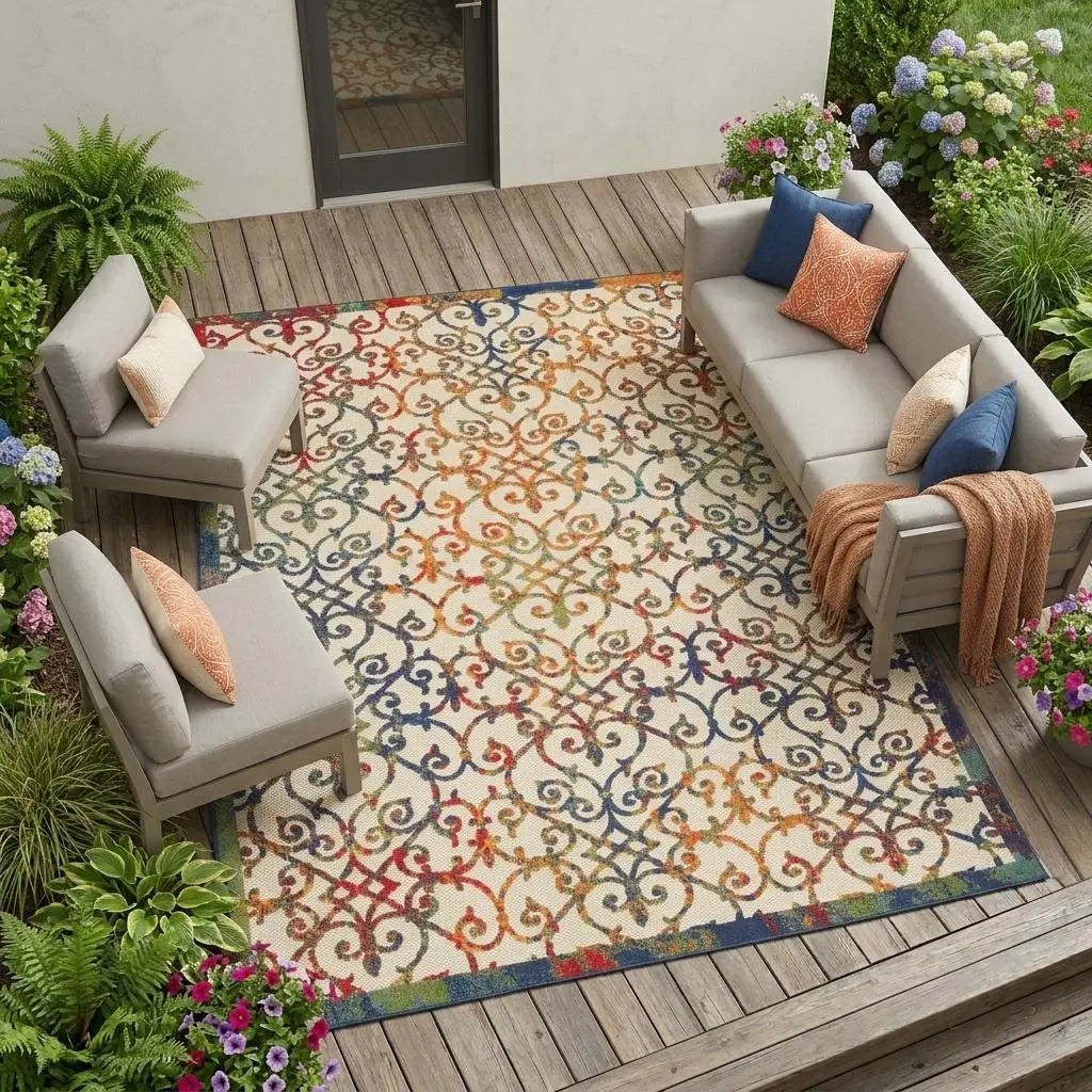 9' X 12' Ivory And Blue Indoor Outdoor Area Rug Homeroots Outdoor